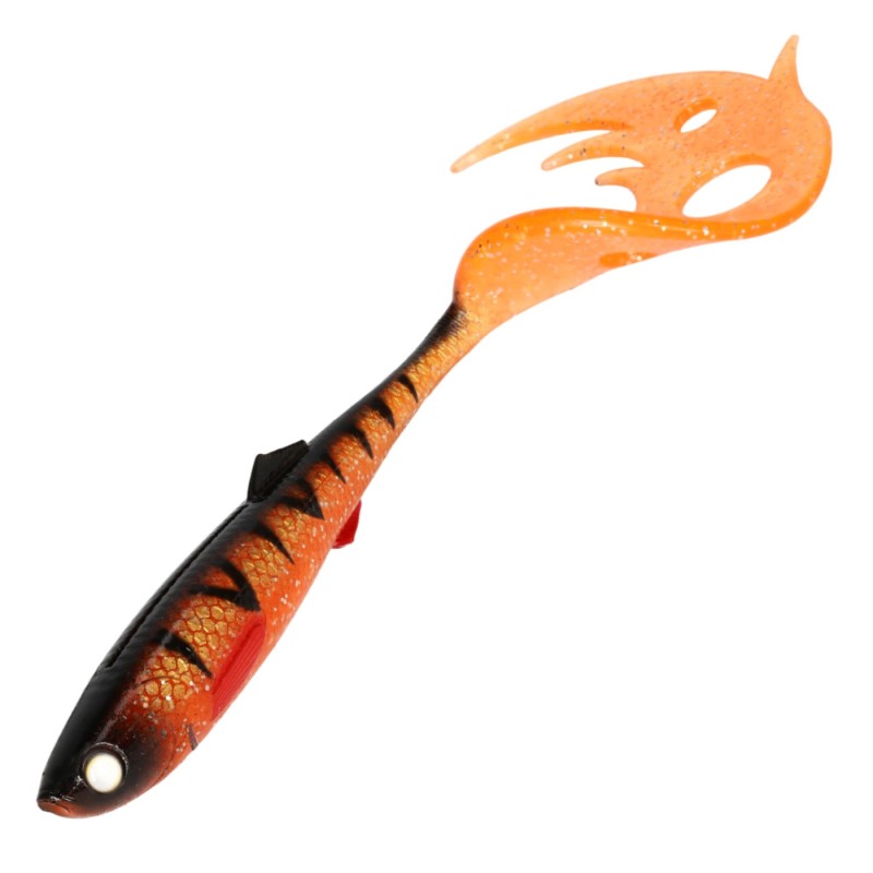Przynęta Mikado Sicario Pike Tail 18cm Orange Perch – duża guma na szczupaka i sandacza