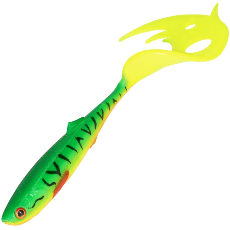 Przynęta Mikado Sicario Pike Tail 18cm Fire Tiger – duża guma na szczupaka i sandacza