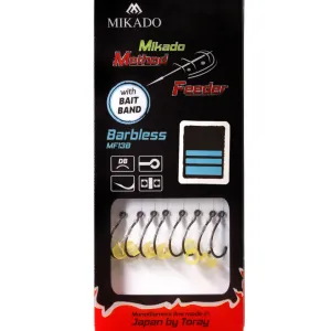 Przypony Mikado Method Feeder 12 z gumką – żyłka 0,18 mm, haki MF13 Barbless, długość 10 cm