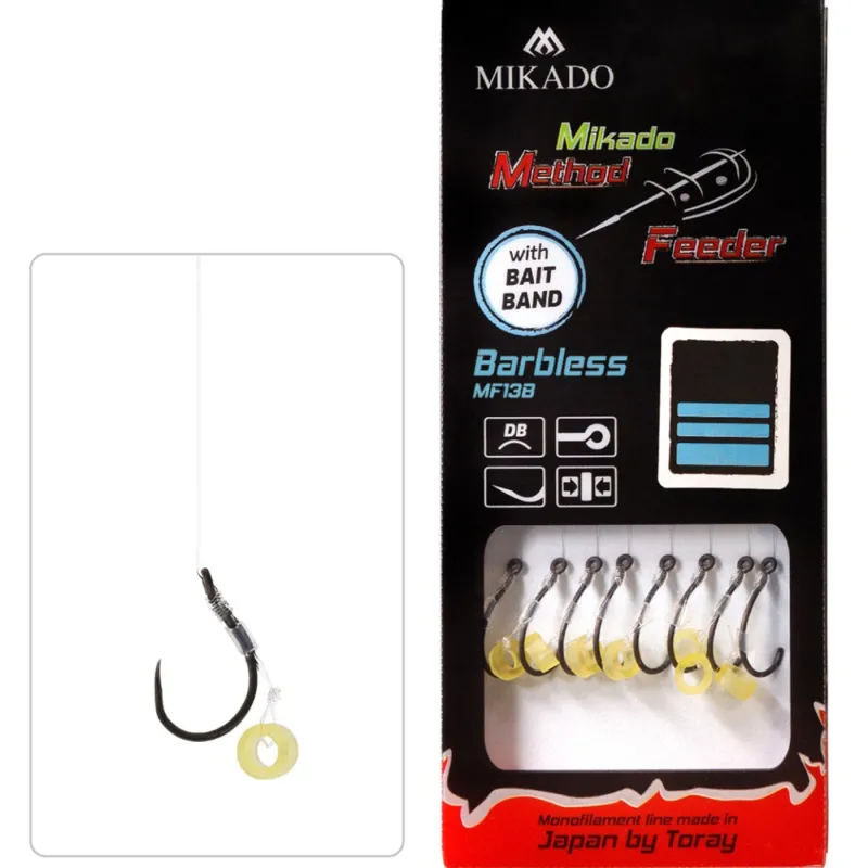 Przypony Mikado Method Feeder 6 z gumką – żyłka 0,25 mm, haki MF13 Barbless, długość 10 cm