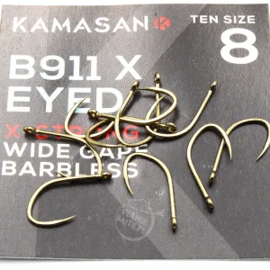 Haczyki Kamasan B911 X-Strong Barbless Eyed roz. 8 – method feeder, 10 szt.