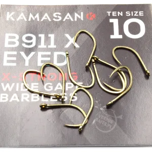 Haczyki Kamasan B911 X-Strong Barbless Eyed roz. 10 – method feeder, 10 szt.