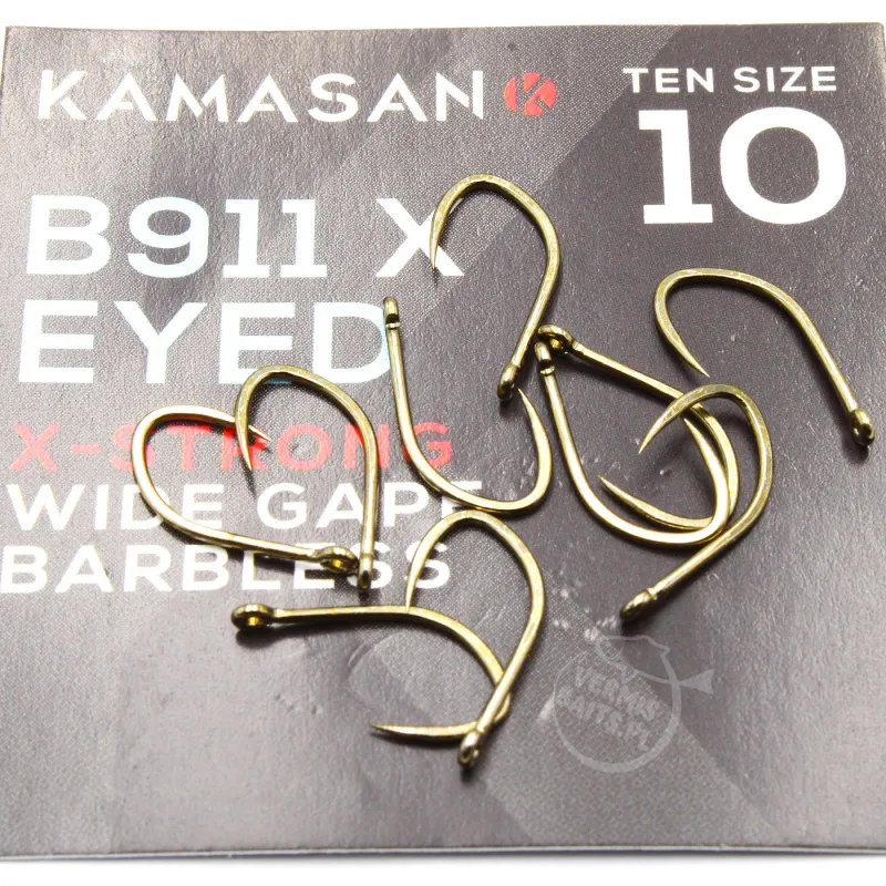 Haczyki Kamasan B911 X-Strong Barbless Eyed roz. 10 – method feeder, 10 szt.