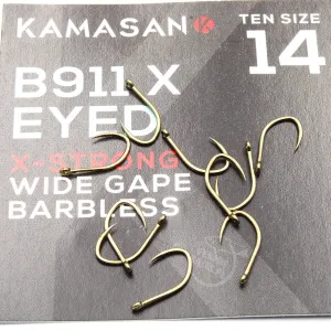 Haczyki Kamasan B911 X-Strong Barbless Eyed roz. 14 – method feeder, 10 szt.