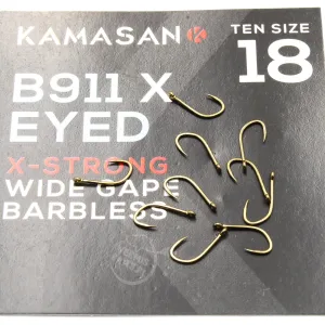 Haczyki Kamasan B911 X-Strong Barbless Eyed roz. 18 – method feeder, 10 szt.