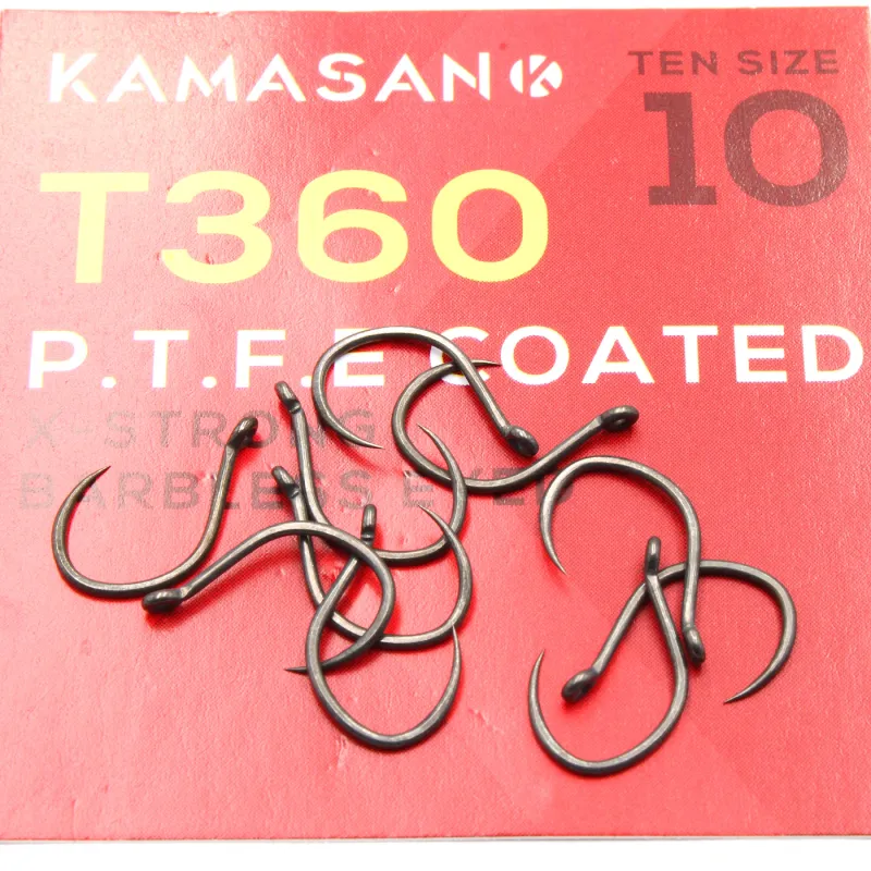 Haczyki Kamasan T360 Eyed X-Strong PTFE roz. 10 – do włosa, 10 szt.
