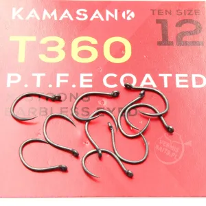 Haczyki Kamasan T360 Eyed X-Strong PTFE roz. 12 – do włosa, 10 szt.