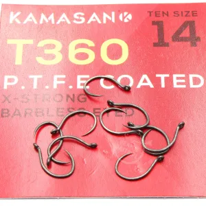 Haczyki Kamasan T360 Eyed X-Strong PTFE roz. 14 – do włosa, 10 szt.
