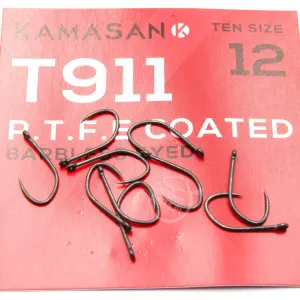 Haczyki Kamasan T911 PTFE roz. 12 – bezzadziorowe, uniwersalne, 10 szt.