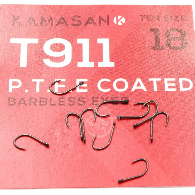 Haczyki Kamasan T911 PTFE roz. 18 – bezzadziorowe, finezyjne, 10 szt.