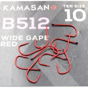 Haczyki Kamasan B512 Barbed Spade roz. 10 – czerwone, 10 szt.