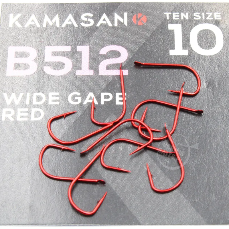 Haczyki Kamasan B512 Barbed Spade roz. 10 – czerwone, 10 szt.