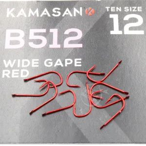 Haczyki Kamasan B512 Barbed Spade roz. 12 – czerwone, 10 szt.