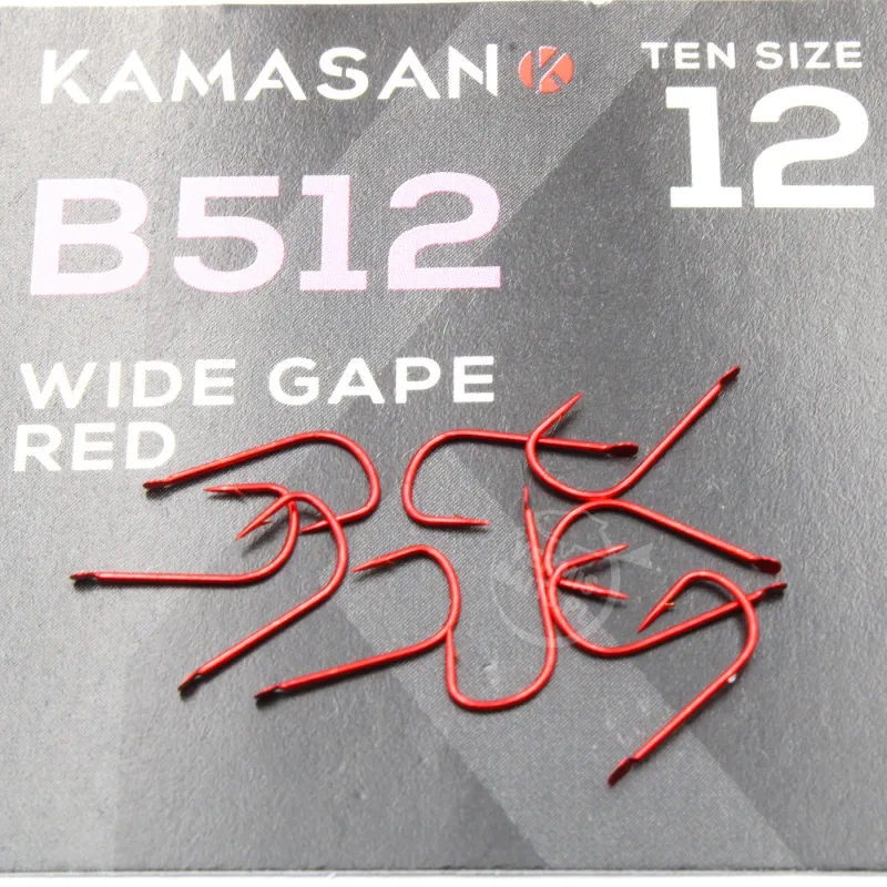 Haczyki Kamasan B512 Barbed Spade roz. 12 – czerwone, 10 szt.