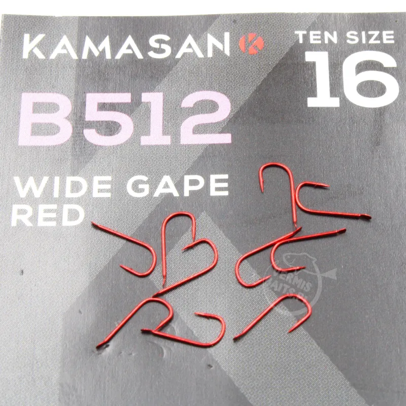 Haczyki Kamasan B512 Barbed Spade roz. 16 – czerwone, 10 szt.