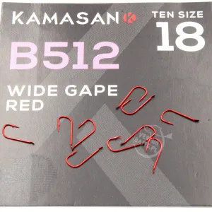 Haczyki Kamasan B512 Barbed Spade roz. 18 – czerwone, 10 szt.