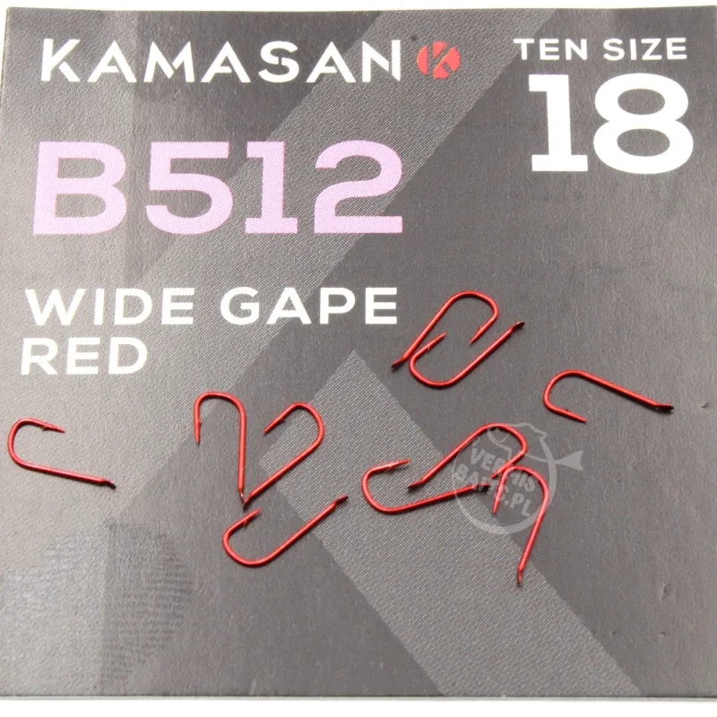 Haczyki Kamasan B512 Barbed Spade roz. 18 – czerwone, 10 szt.