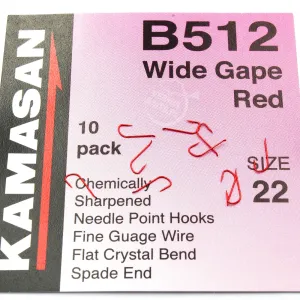 Haczyki Kamasan B512 Barbed Spade roz. 22 – czerwone, 10 szt.