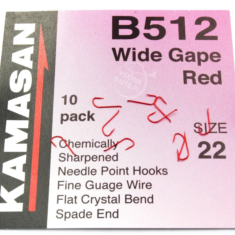 Haczyki Kamasan B512 Barbed Spade roz. 22 – czerwone, 10 szt.