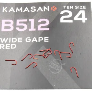 Haczyki Kamasan B512 Barbed Spade roz. 24 – czerwone, 10 szt.