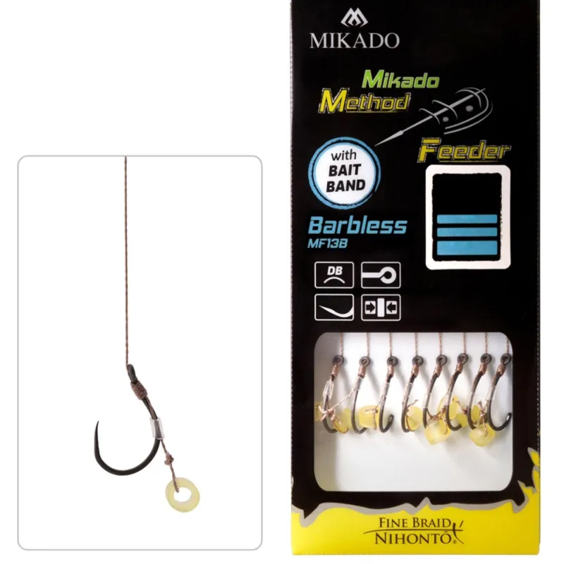 Przypony MF Mikado Method Feeder 12 z Gumką – bezzadziorowe haki MF13, plecionka 0,12 mm