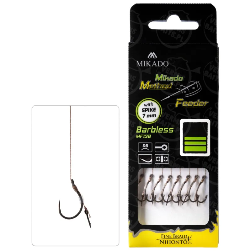 Przypony MF Mikado Method Feeder 6 z Igłą – bezzadziorowe haki MF13, plecionka 0,16 mm