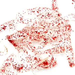 Twister Mann’s RFCL 3 cm – czerwono-fluo guma z brokatem na okonie i pstrągi