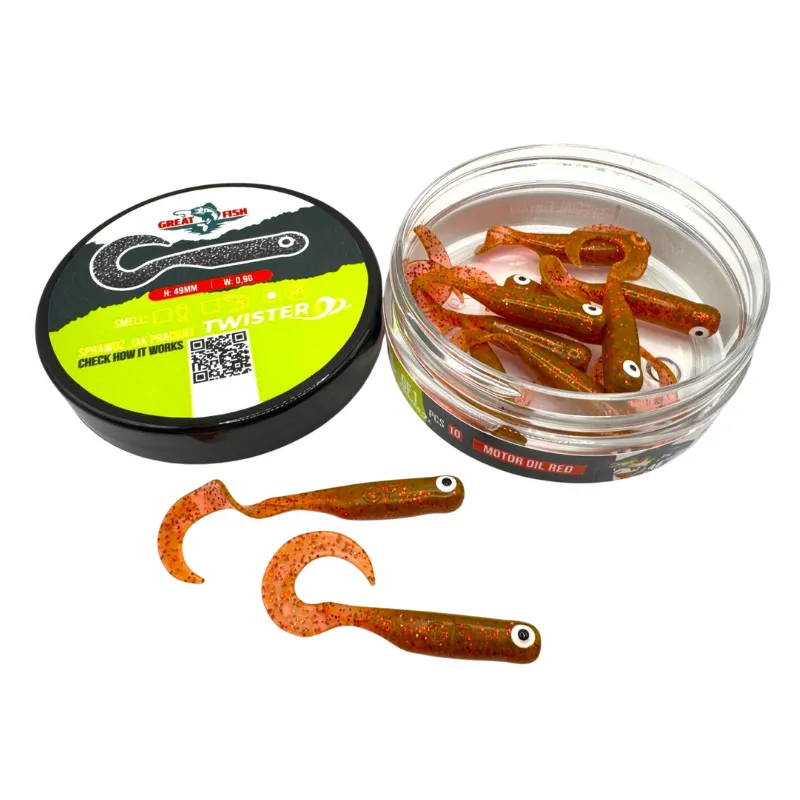 Great Fish GF1 Twister 49 mm Motor Oil Red – guma spinningowa