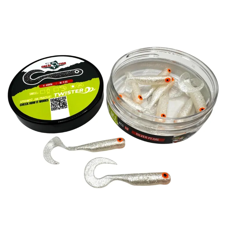 Great Fish GF1 Twister 49 mm Silver Pearl – guma spinningowa