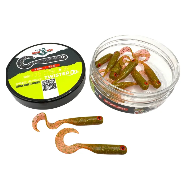 Great Fish GF1 Twister 49 mm Motor Oil Green – guma spinningowa