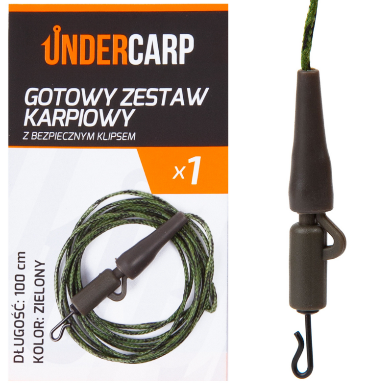 Zestaw karpiowy z bezpiecznym klipsem zielony 100 cm – leadcore 45 lb