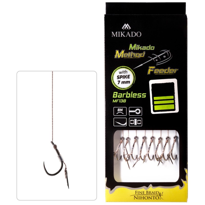 Przypon Mikado Method Feeder z Igłą bez Zadziora Hak 10 Plecionka 0.12mm – 8 sztuk