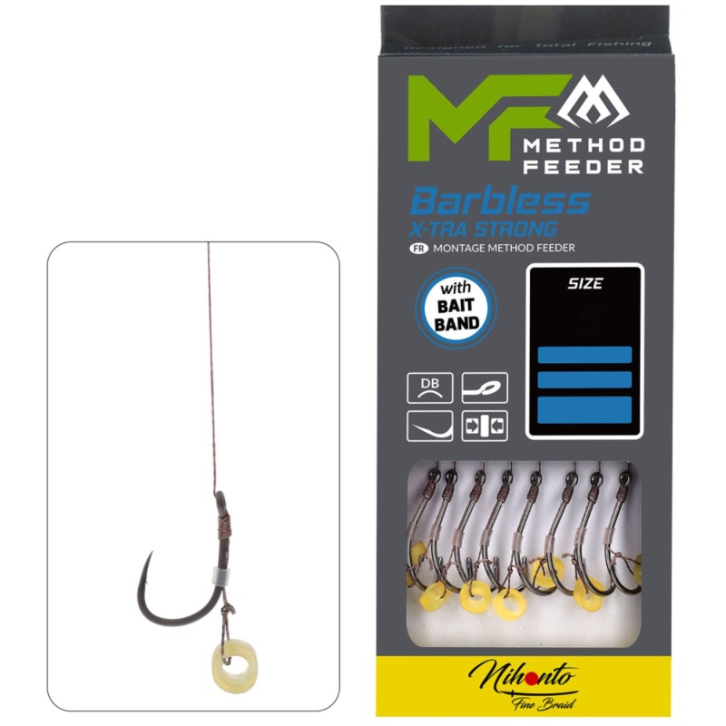Przypon Mikado Method Feeder z Gumką bez Zadziora Hak 8 Plecionka 0.12mm – 8 sztuk