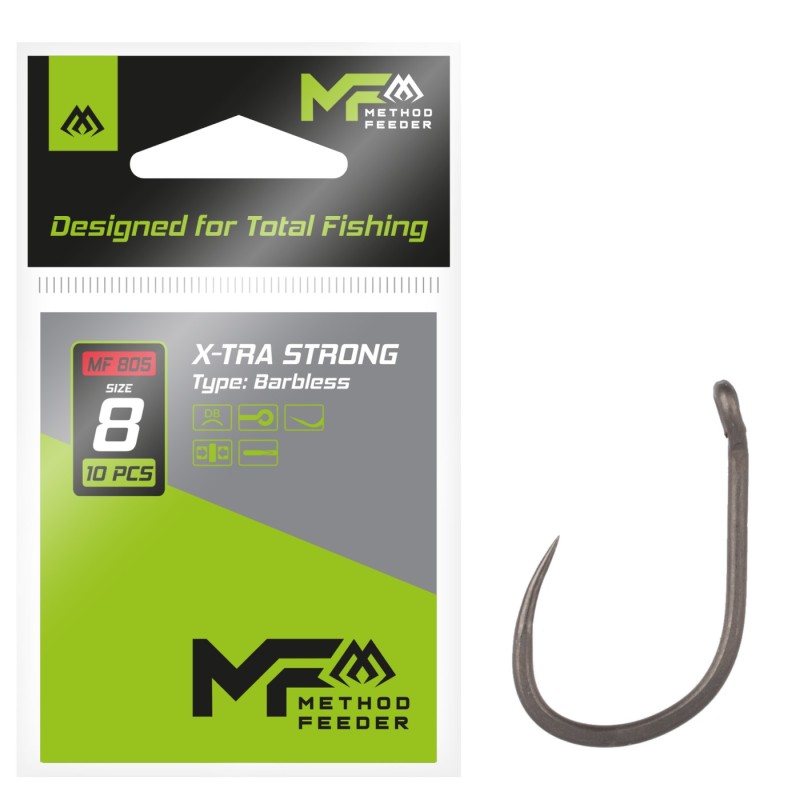 Haczyk Mikado X-Tra Strong nr 8 Bezzadziorowy – mocny hak do method feedera i C&R