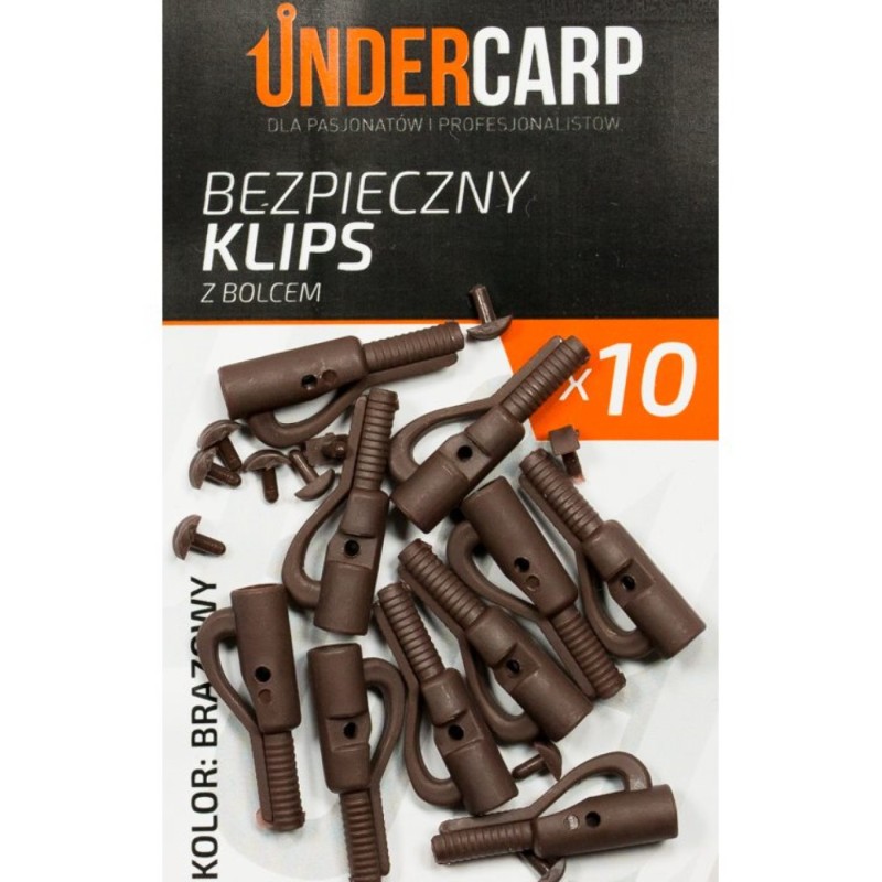 Bezpieczny klips brązowy z bolcem UNDERCARP – bezpieczeństwo i kontrola zestawu