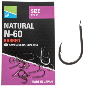 Haczyki Preston Natural N-60 rozmiar 14 – mocne i ostre haczyki do dużych przynęt