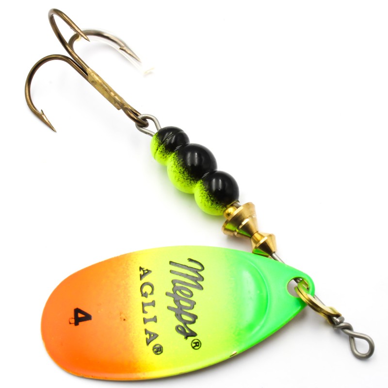 Mepps Aglia Fluo Tiger nr 4 – błystka obrotowa UV 9 g na szczupaka i bolenia