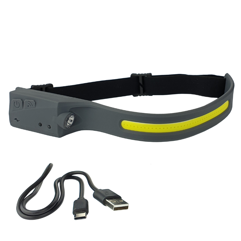 Latarka czołowa Robinson ALLROUND 350 lm – szara z paskiem LED