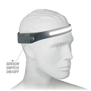 Latarka czołowa Robinson ALLROUND 350 lm – szara z paskiem LED