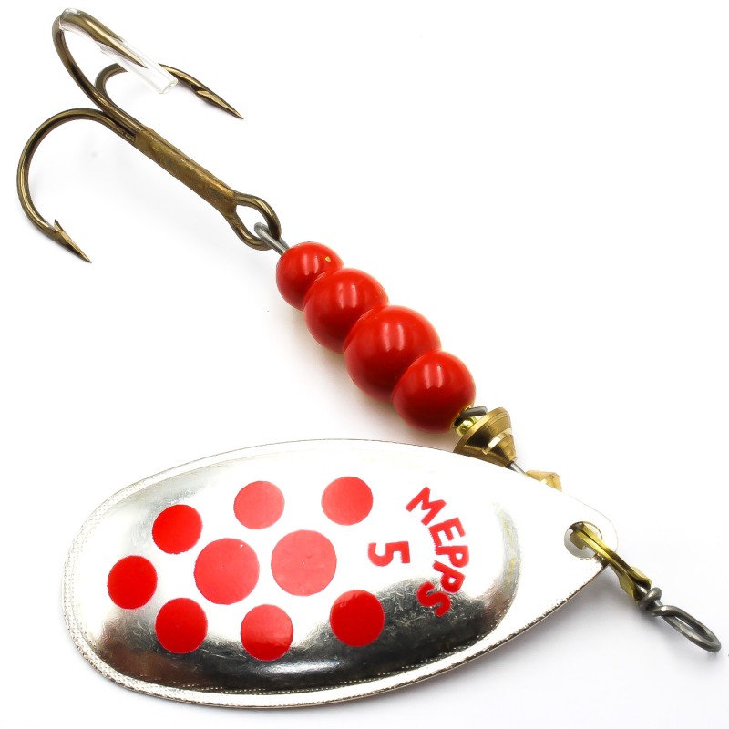 Mepps Aglia Deco srebro / czerwone kropki nr 5 – błystka obrotowa 13 g na szczupaka i sandacza