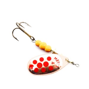 Mepps Aglia Deco miedź/czerwone kropki nr 4 – błystka obrotowa 9 g na szczupaka i bolenia
