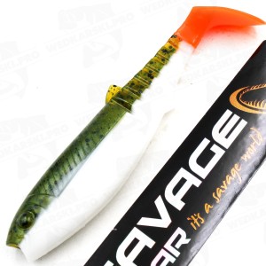 Guma Savage Gear Cannibal Shad 10cm Olive Hot Orange – skuteczna guma spinningowa UV