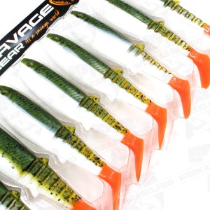 Guma Savage Gear Cannibal Shad 10cm Olive Hot Orange – skuteczna guma spinningowa UV