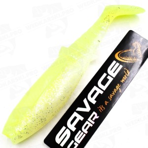 Guma Savage Gear Cannibal Shad 12.5 cm 20 g Fluo Yellow Glow – świecąca przynęta UV na drapieżniki