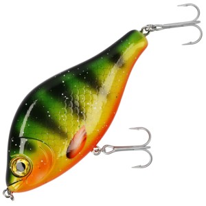 Wobler Mikado MFT Jerk 10 cm Hot Perch – jaskrawy tonący jerkbait na szczupaka