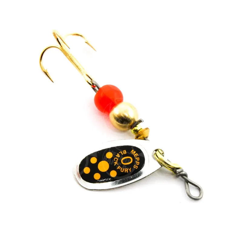 Błystka Mepps BLACK FURY srebro / żółte kropki 0 – ultralekka obrotówka na pstrągi i okonie