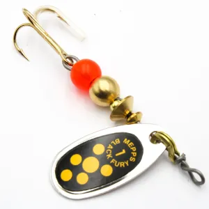 Błystka Mepps BLACK FURY srebro / żółte kropki 1 – skuteczna obrotówka na okonie i pstrągi