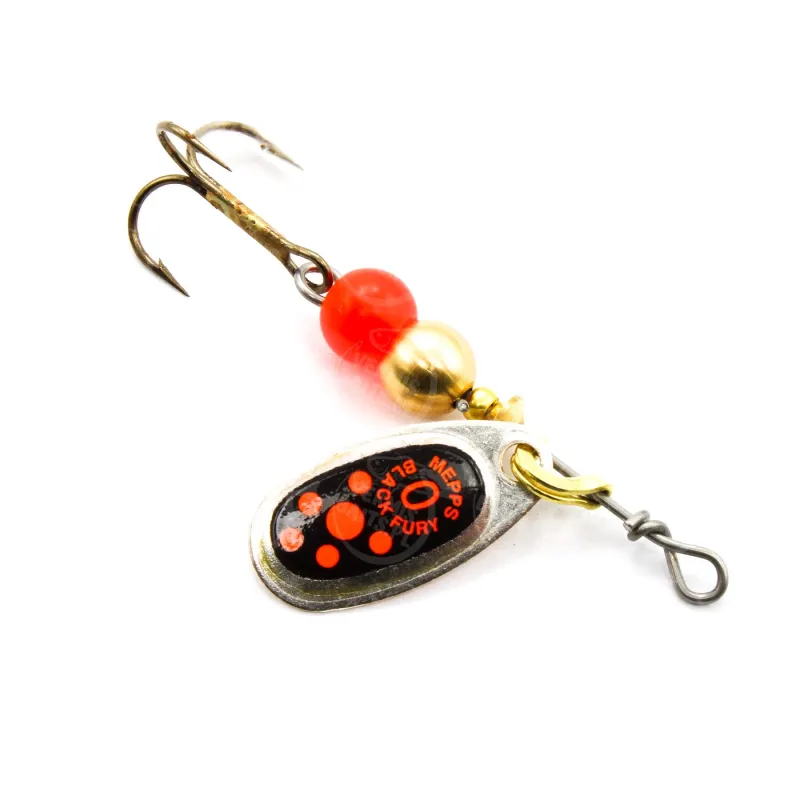 Błystka Mepps BLACK FURY srebro / czerwone kropki 0 – ultralekka obrotówka na pstrągi i okonie