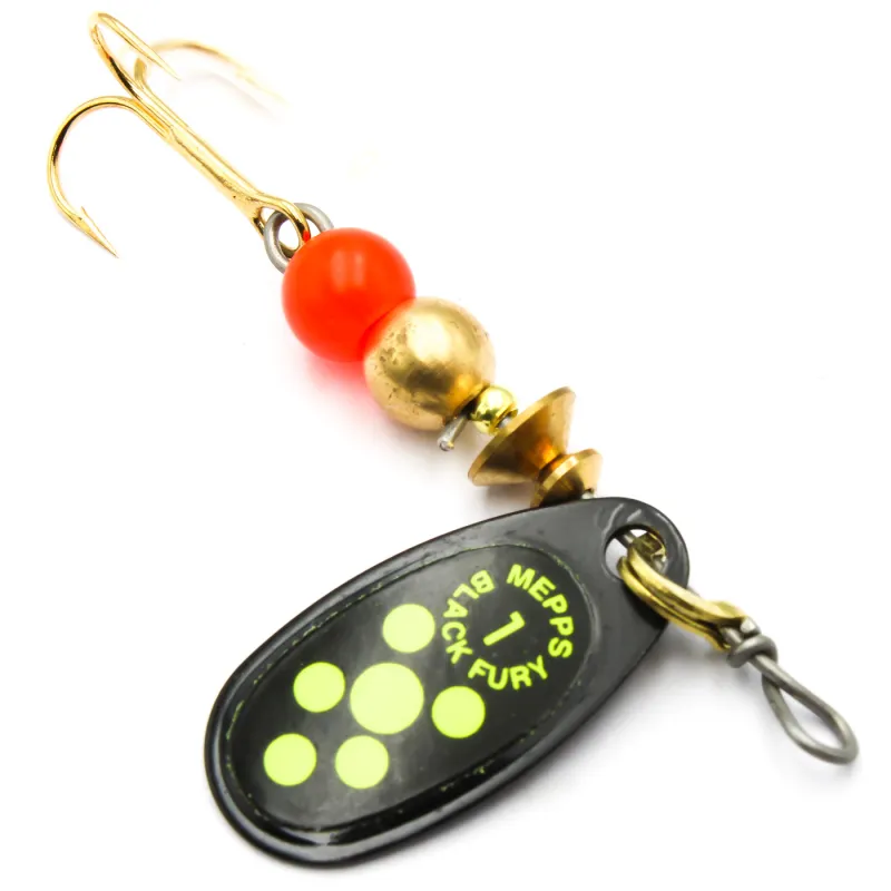 Błystka Mepps BLACK FURY czarna / seledyn kropki nr 1 – obrotówka na okonie i klenie