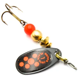 Błystka Mepps BLACK FURY czarna / czerwone kropki nr 1 – skuteczna obrotówka na okonie i pstrągi